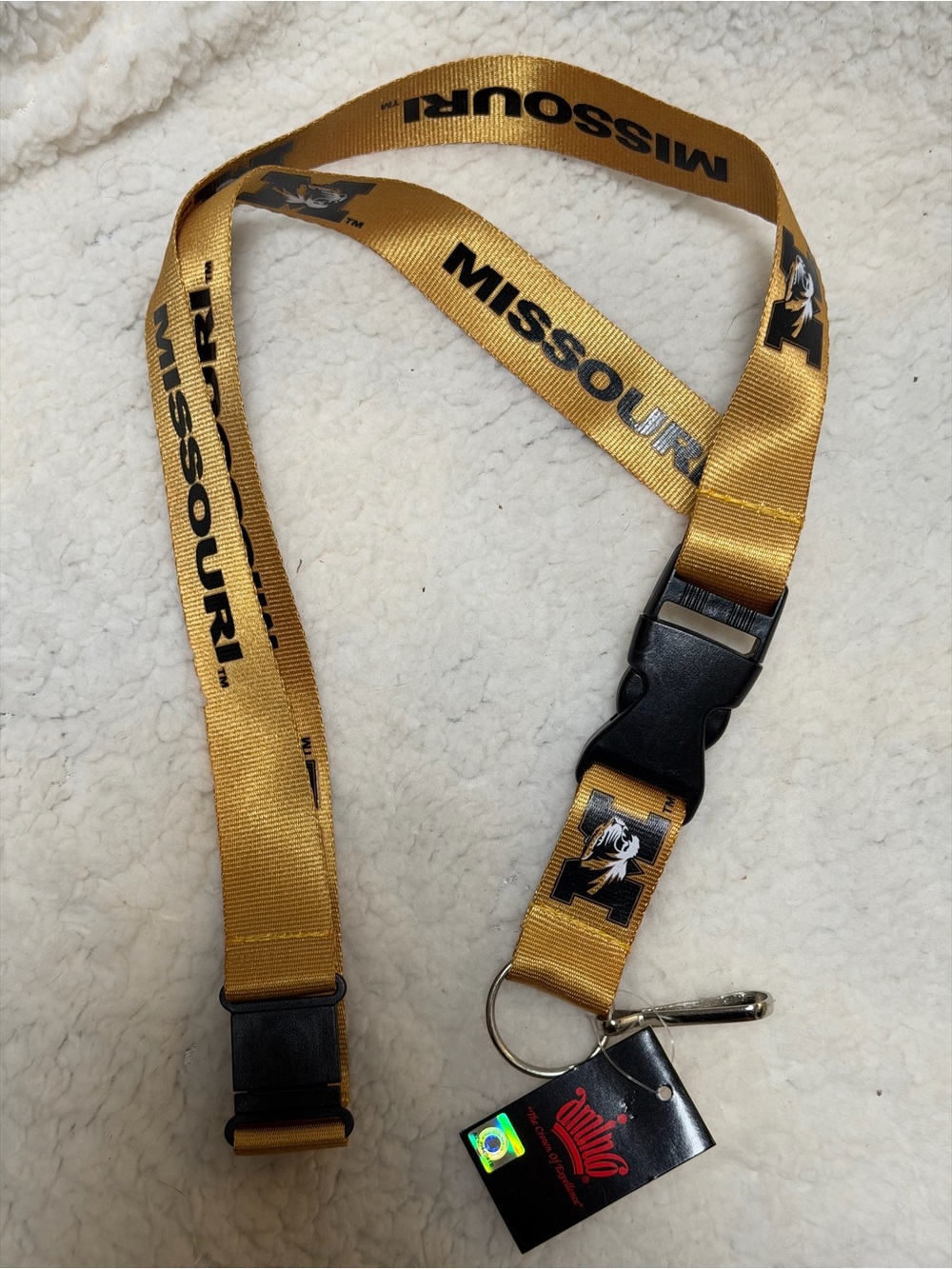 NEW Official NCAA Missouri Tigers Team Lanyard made by Aminco Gold & Black